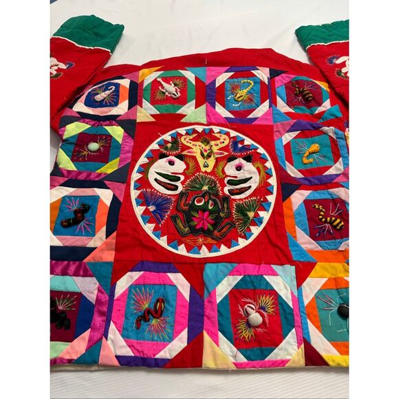 Handmade Chinese Good Luck Blessings Red Quilted Coat Jacket One Size Fits Rare